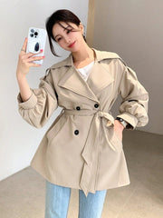 DAZY Women's Solid Color Lapel Double Breasted Long Sleeve Casual Business Trench Coat - WestLine Apparel