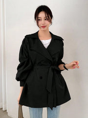 DAZY Women's Solid Color Lapel Double Breasted Long Sleeve Casual Business Trench Coat - WestLine Apparel