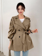 DAZY Women's Solid Color Lapel Double Breasted Long Sleeve Casual Business Trench Coat - WestLine Apparel