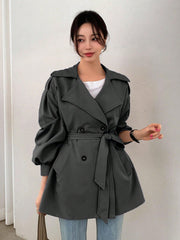 DAZY Women's Solid Color Lapel Double Breasted Long Sleeve Casual Business Trench Coat - WestLine Apparel
