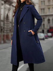 EMERY ROSE Lapel Neck Double Breasted Belted Overcoat - WestLine Apparel