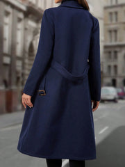 EMERY ROSE Lapel Neck Double Breasted Belted Overcoat - WestLine Apparel