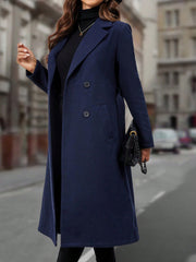 EMERY ROSE Lapel Neck Double Breasted Belted Overcoat - WestLine Apparel