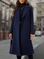EMERY ROSE Lapel Neck Double Breasted Belted Overcoat - WestLine Apparel