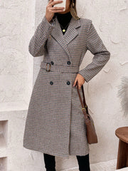 EMERY ROSE Lapel Neck Double Breasted Belted Overcoat - WestLine Apparel