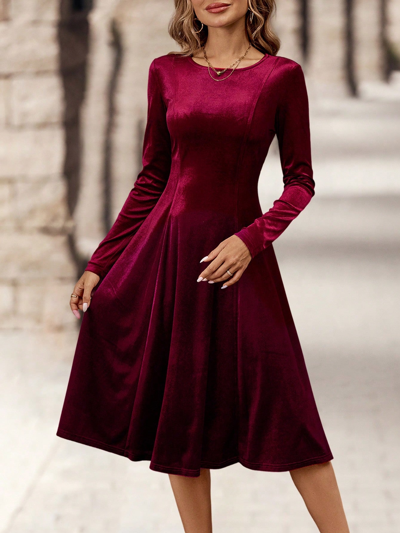 EMERY ROSE Women's Velvet Dress, Party Evening Cocktail Dress Christmas - WestLine Apparel