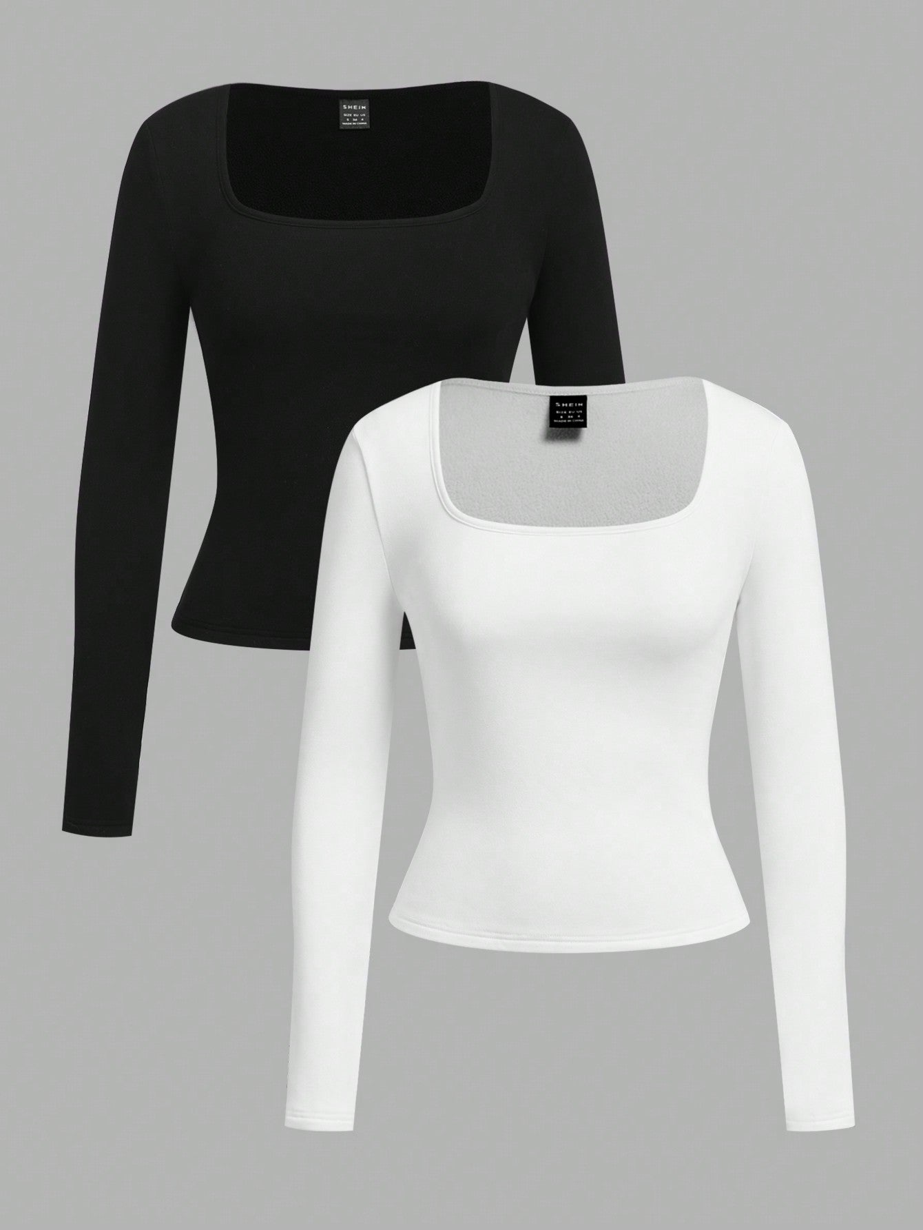 EZwear 2pcs Women Square Neckline Skinny Long Sleeve Casual T-Shirt Suit - WestLine Apparel