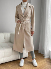 EZwear Lapel Neck Dual Pocket Belted Overcoat - WestLine Apparel