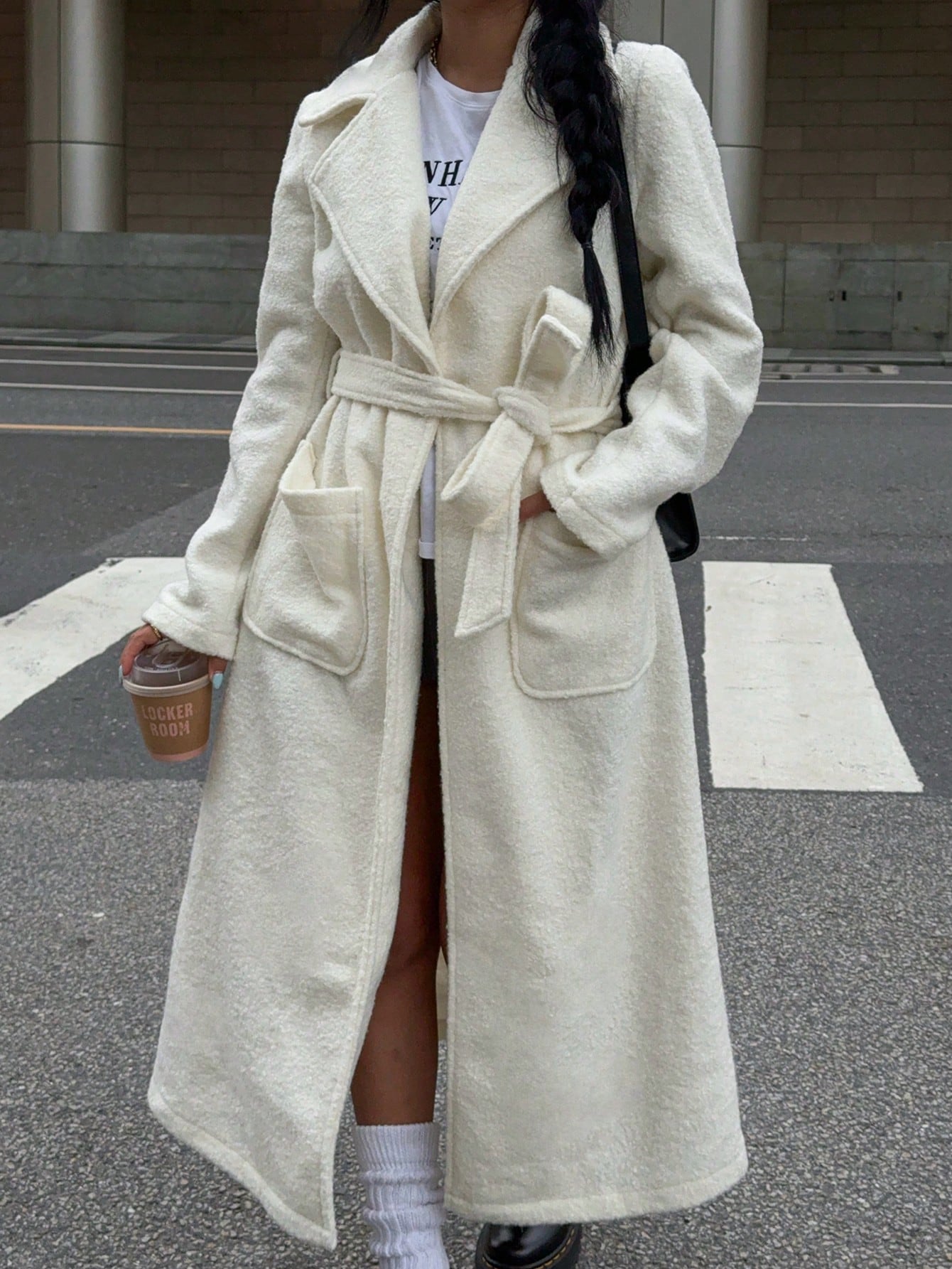 EZwear Lapel Neck Dual Pocket Belted Overcoat - WestLine Apparel