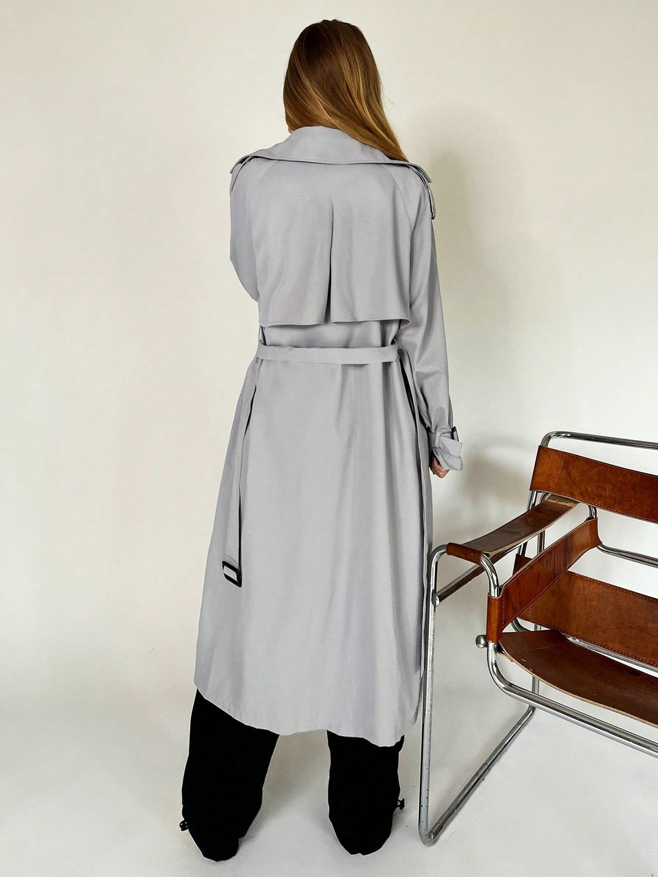 EZwear Lapel Neck Raglan Sleeve Belted Trench Coat - WestLine Apparel
