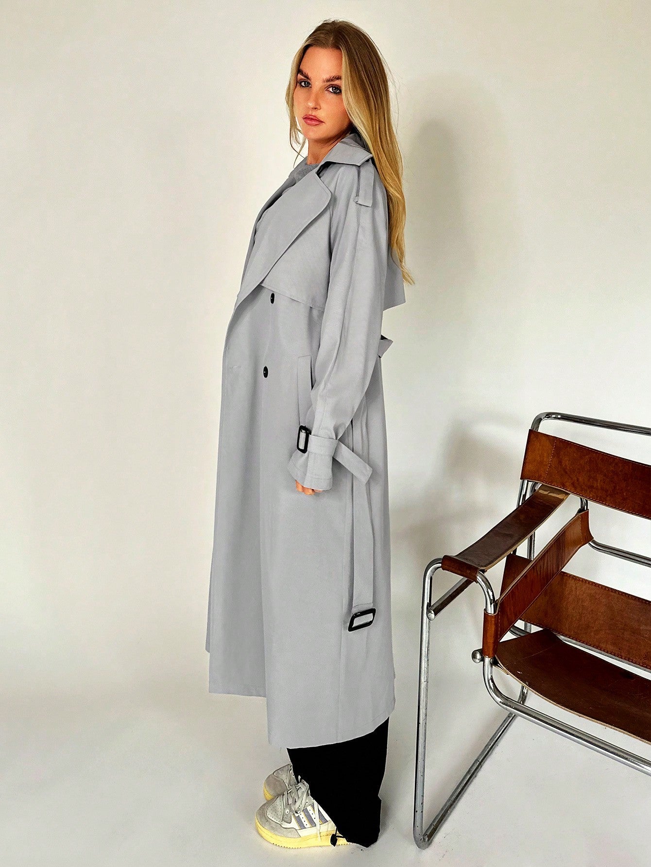 EZwear Lapel Neck Raglan Sleeve Belted Trench Coat - WestLine Apparel
