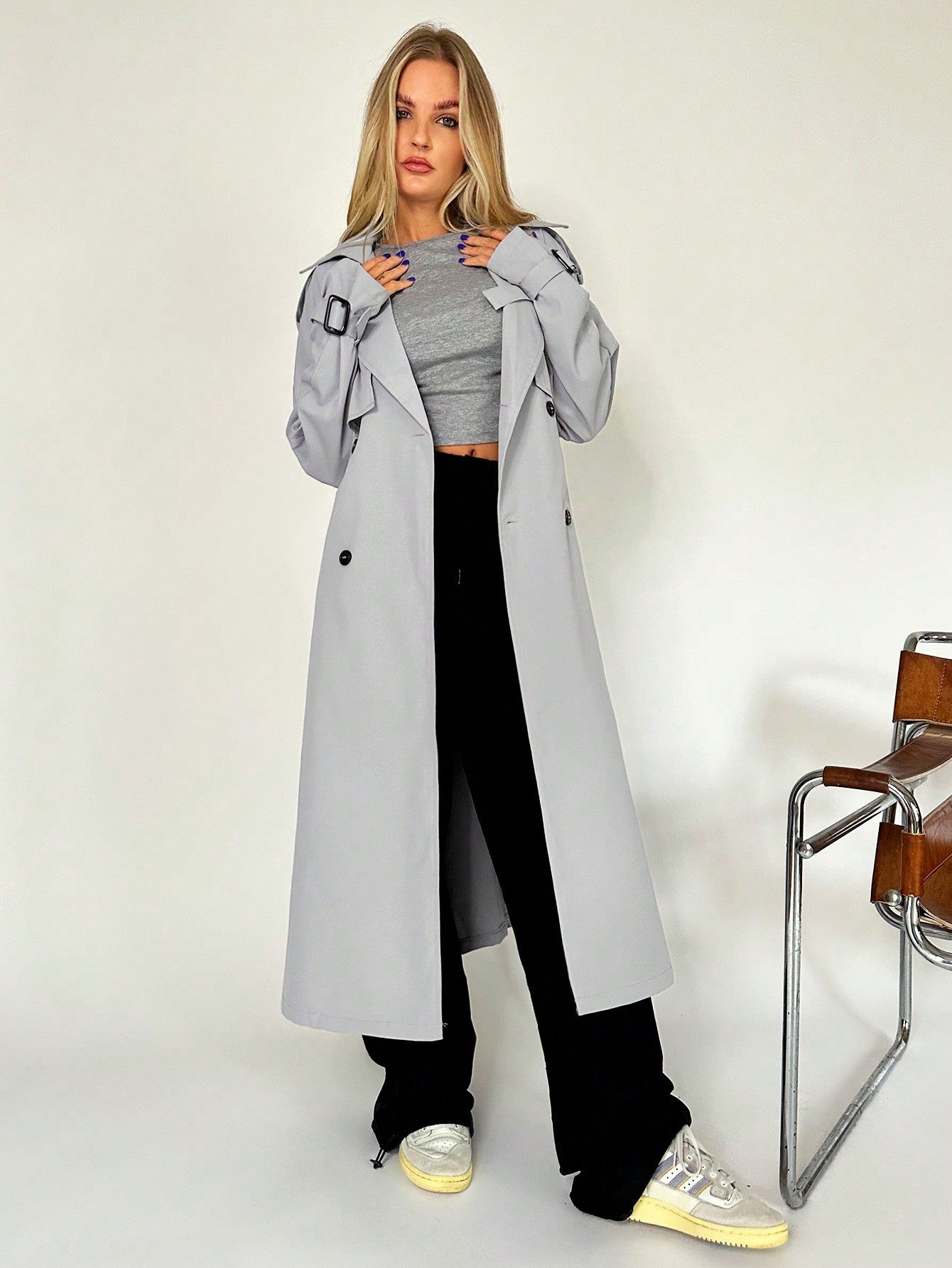 EZwear Lapel Neck Raglan Sleeve Belted Trench Coat - WestLine Apparel