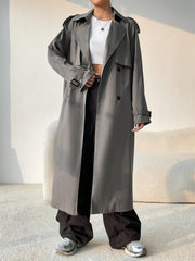 EZwear Lapel Neck Raglan Sleeve Belted Trench Coat - WestLine Apparel