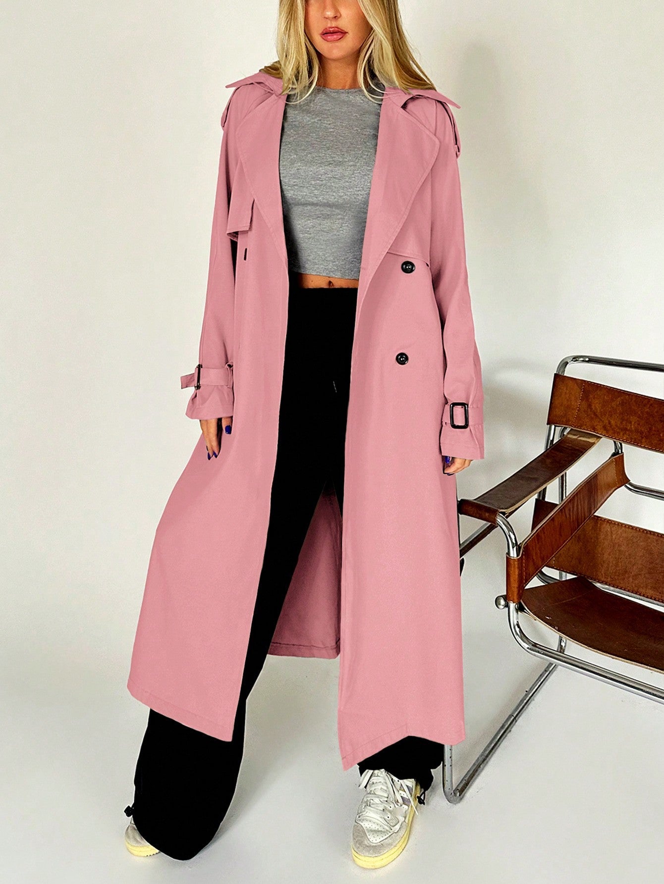 EZwear Lapel Neck Raglan Sleeve Belted Trench Coat - WestLine Apparel
