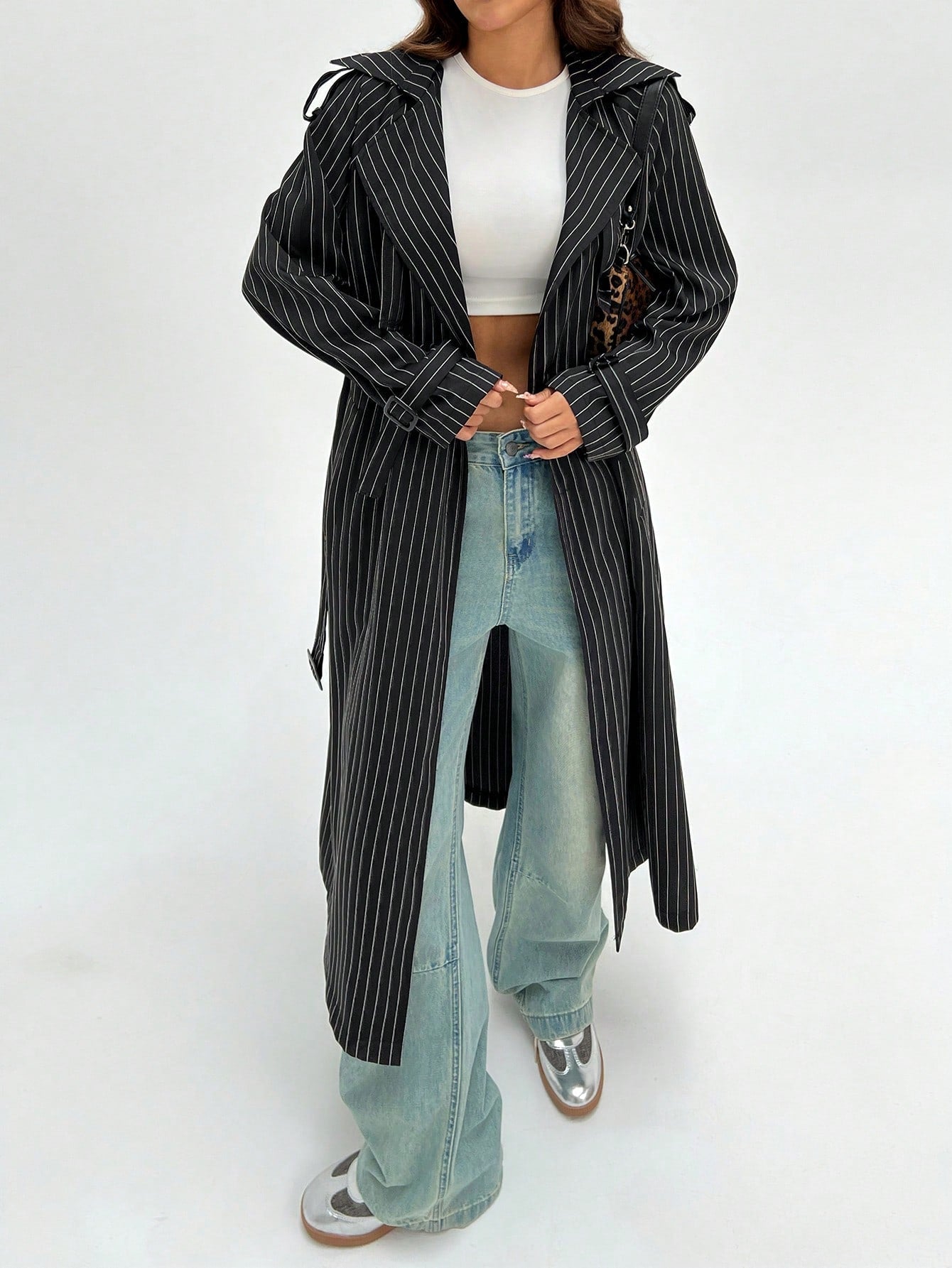 EZwear Lapel Neck Raglan Sleeve Belted Trench Coat - WestLine Apparel