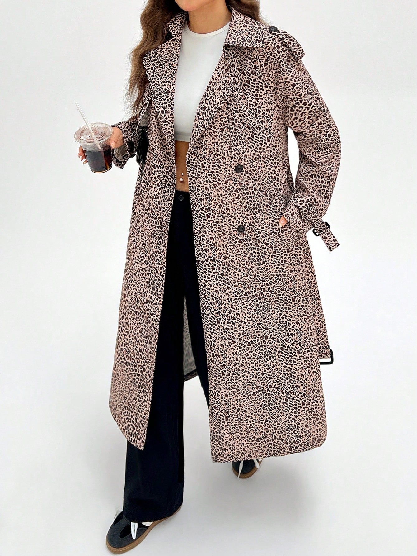 EZwear Lapel Neck Raglan Sleeve Belted Trench Coat - WestLine Apparel