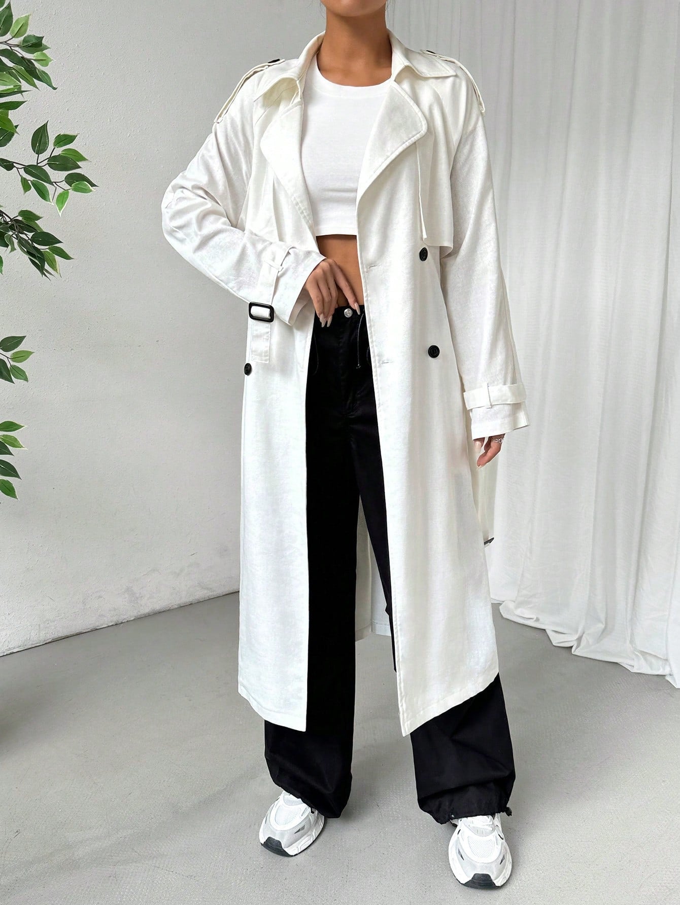 EZwear Lapel Neck Raglan Sleeve Belted Trench Coat - WestLine Apparel