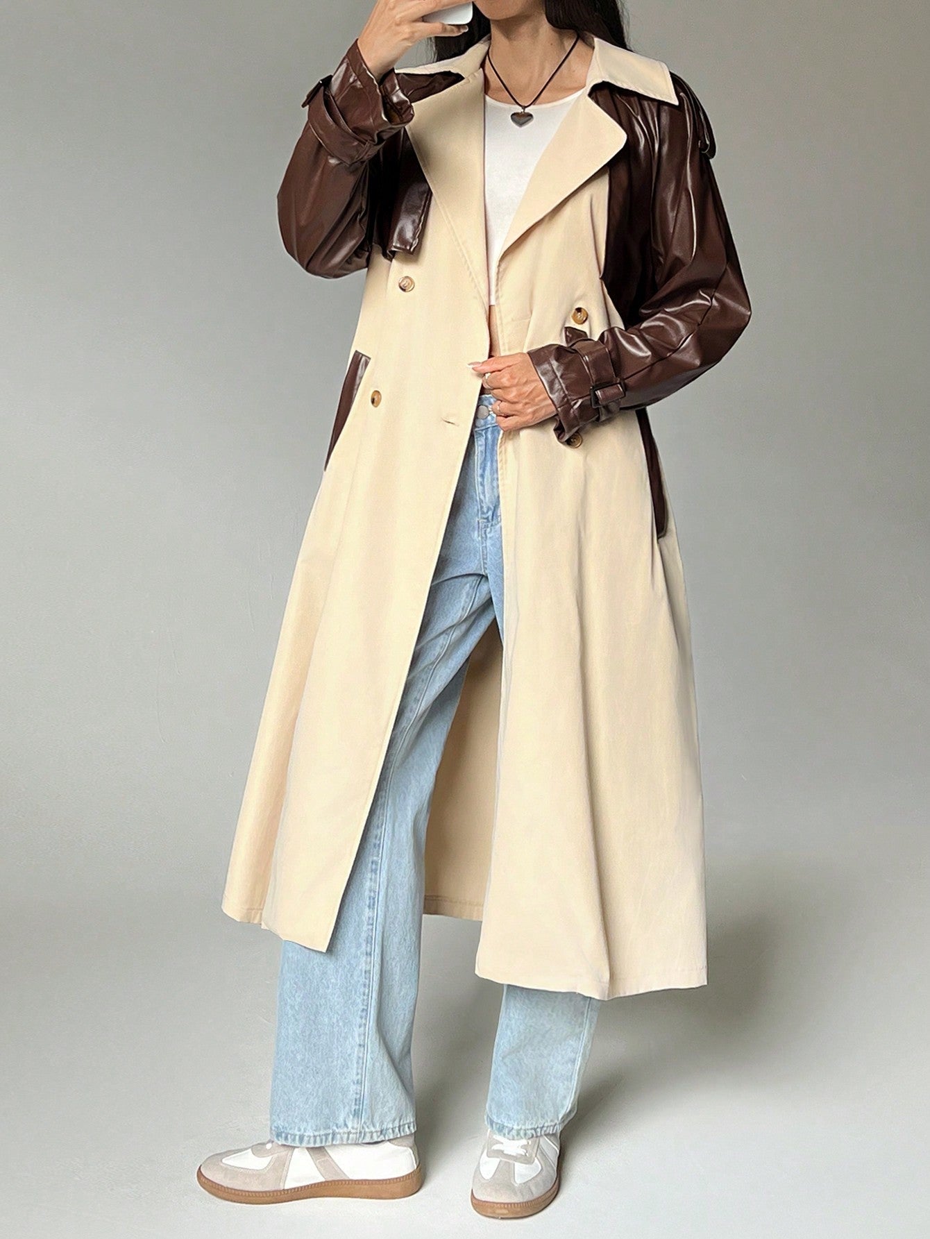 EZwear Lapel Neck Raglan Sleeve Belted Trench Coat - WestLine Apparel