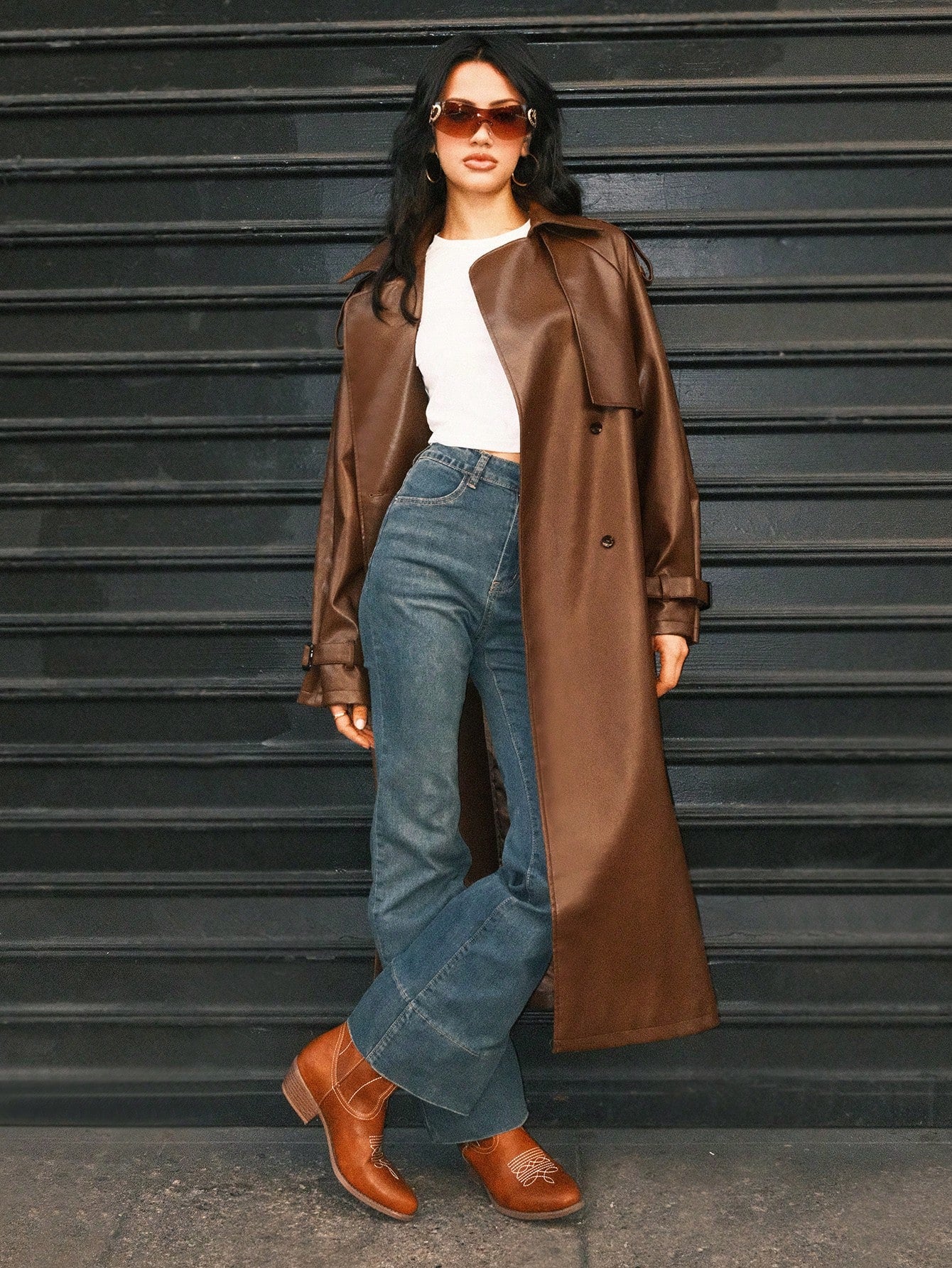 EZwear Lapel Neck Raglan Sleeve Belted Trench Coat - WestLine Apparel