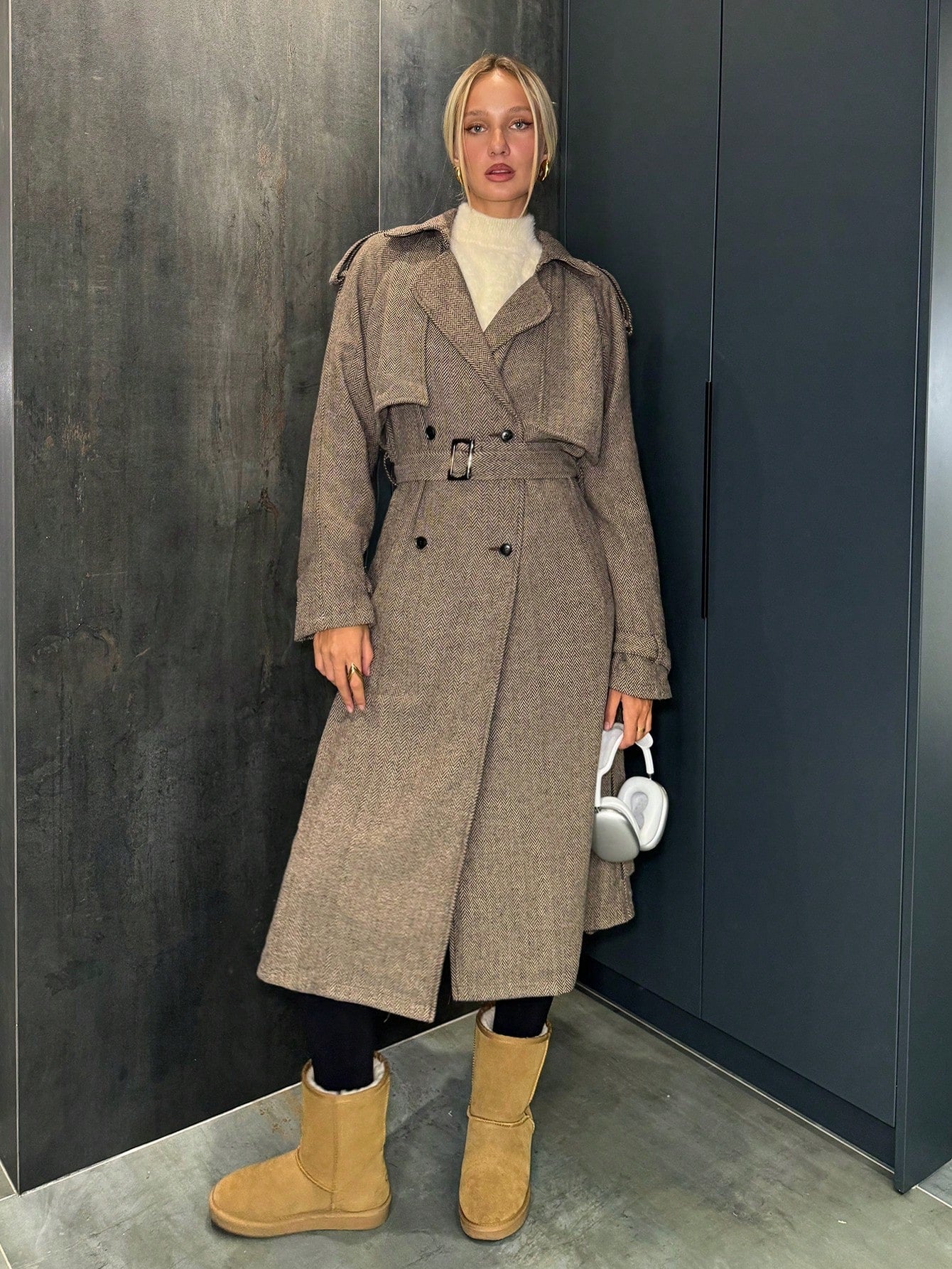 EZwear Lapel Neck Raglan Sleeve Belted Trench Coat - WestLine Apparel