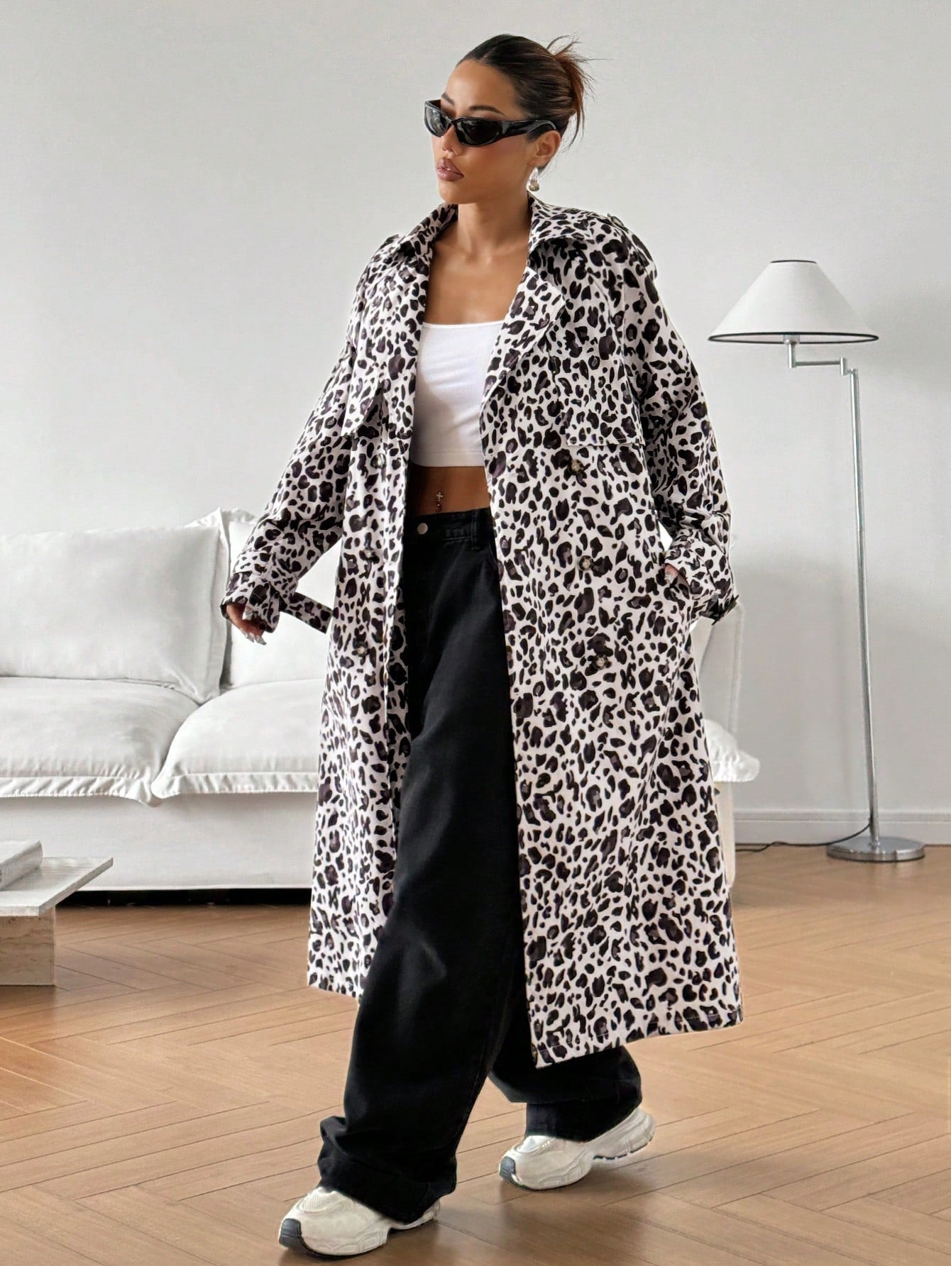 EZwear Lapel Neck Raglan Sleeve Belted Trench Coat - WestLine Apparel