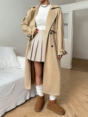 EZwear Lapel Neck Raglan Sleeve Belted Trench Coat - WestLine Apparel