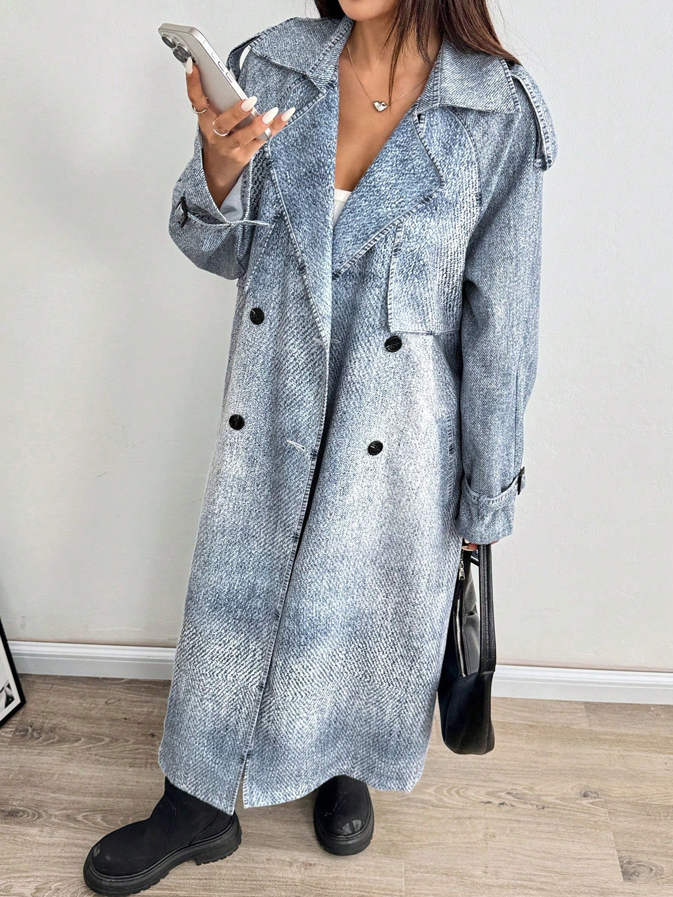 EZwear Lapel Neck Raglan Sleeve Belted Trench Coat - WestLine Apparel