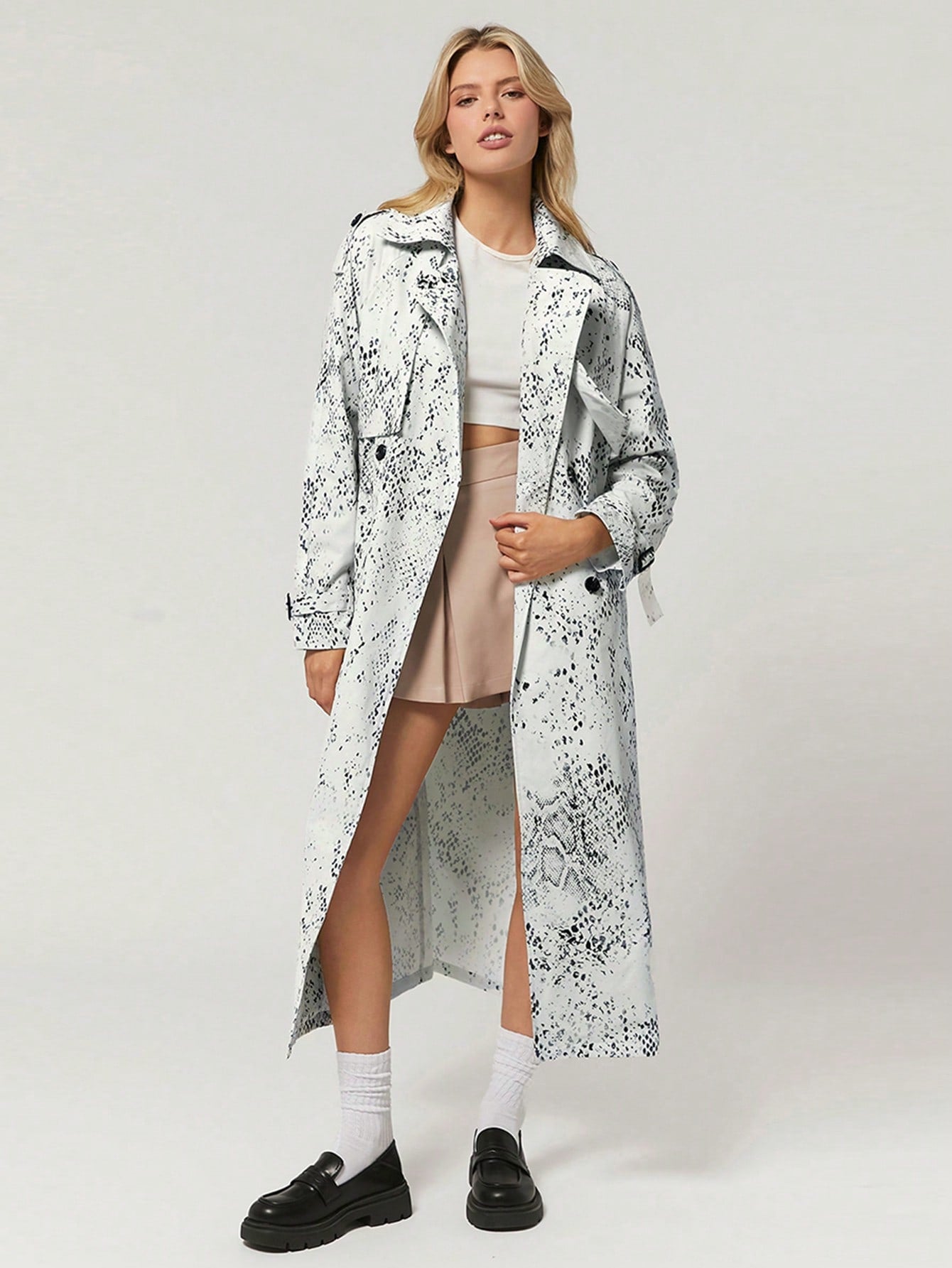 EZwear Lapel Neck Raglan Sleeve Belted Trench Coat - WestLine Apparel