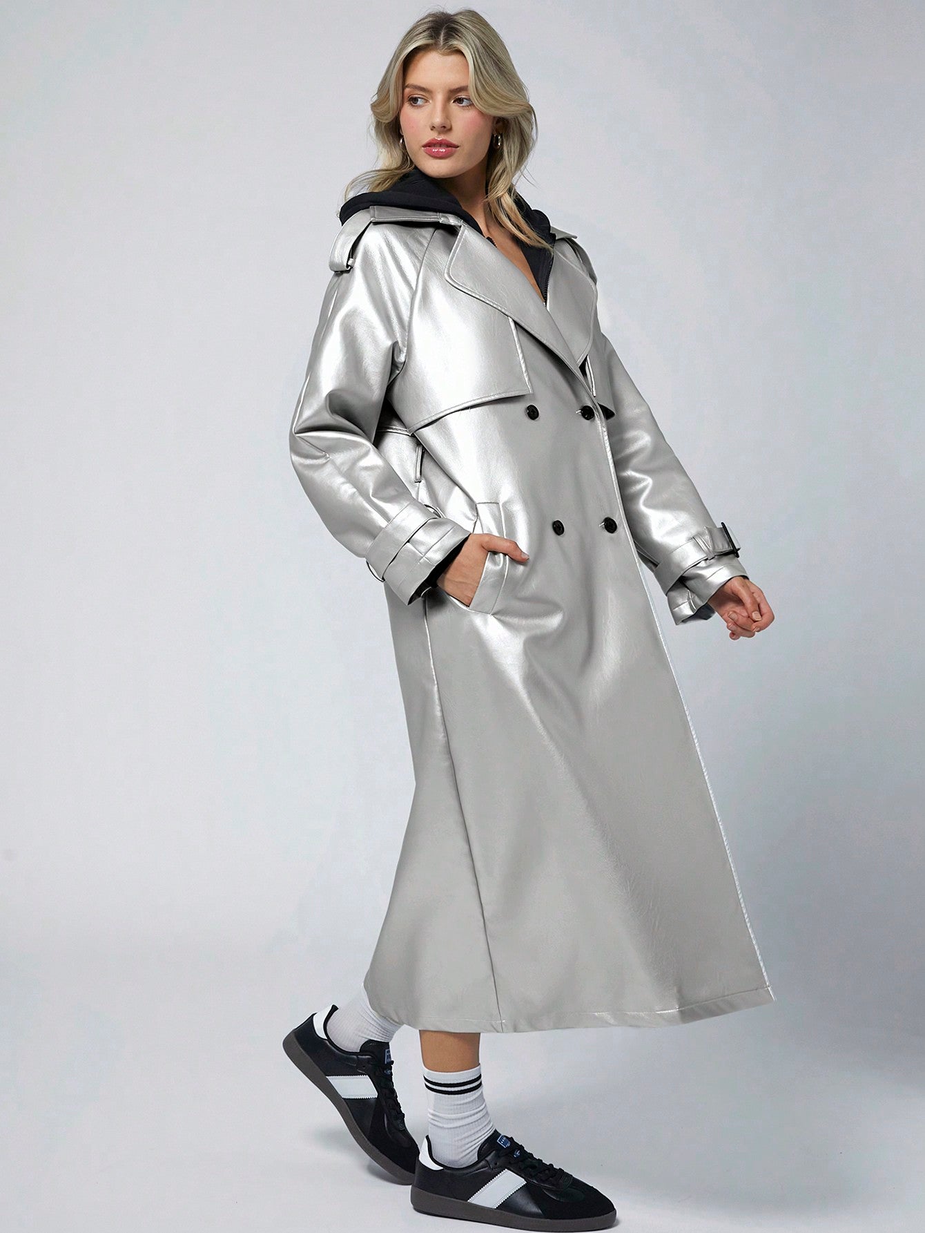 EZwear Lapel Neck Raglan Sleeve Belted Trench Coat - WestLine Apparel