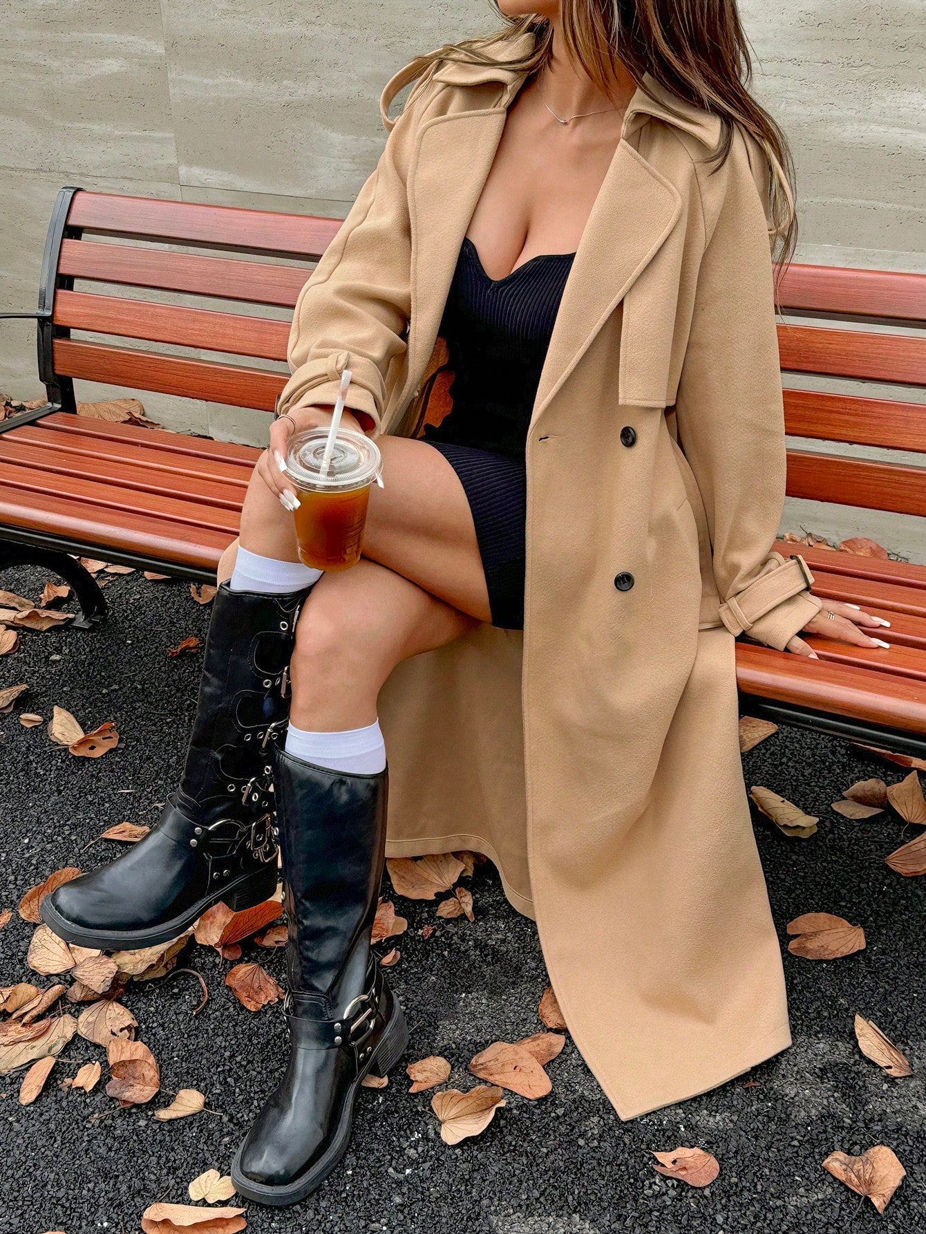 EZwear Lapel Neck Raglan Sleeve Belted Trench Coat - WestLine Apparel