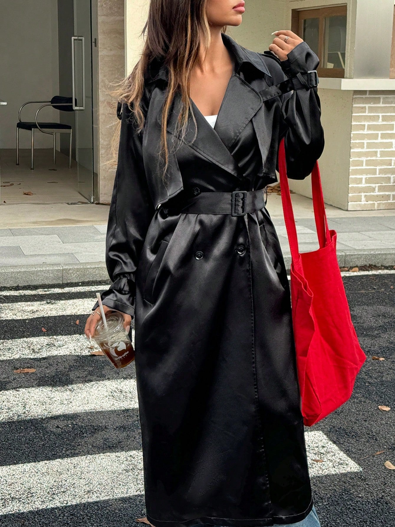 EZwear Lapel Neck Raglan Sleeve Belted Trench Coat - WestLine Apparel