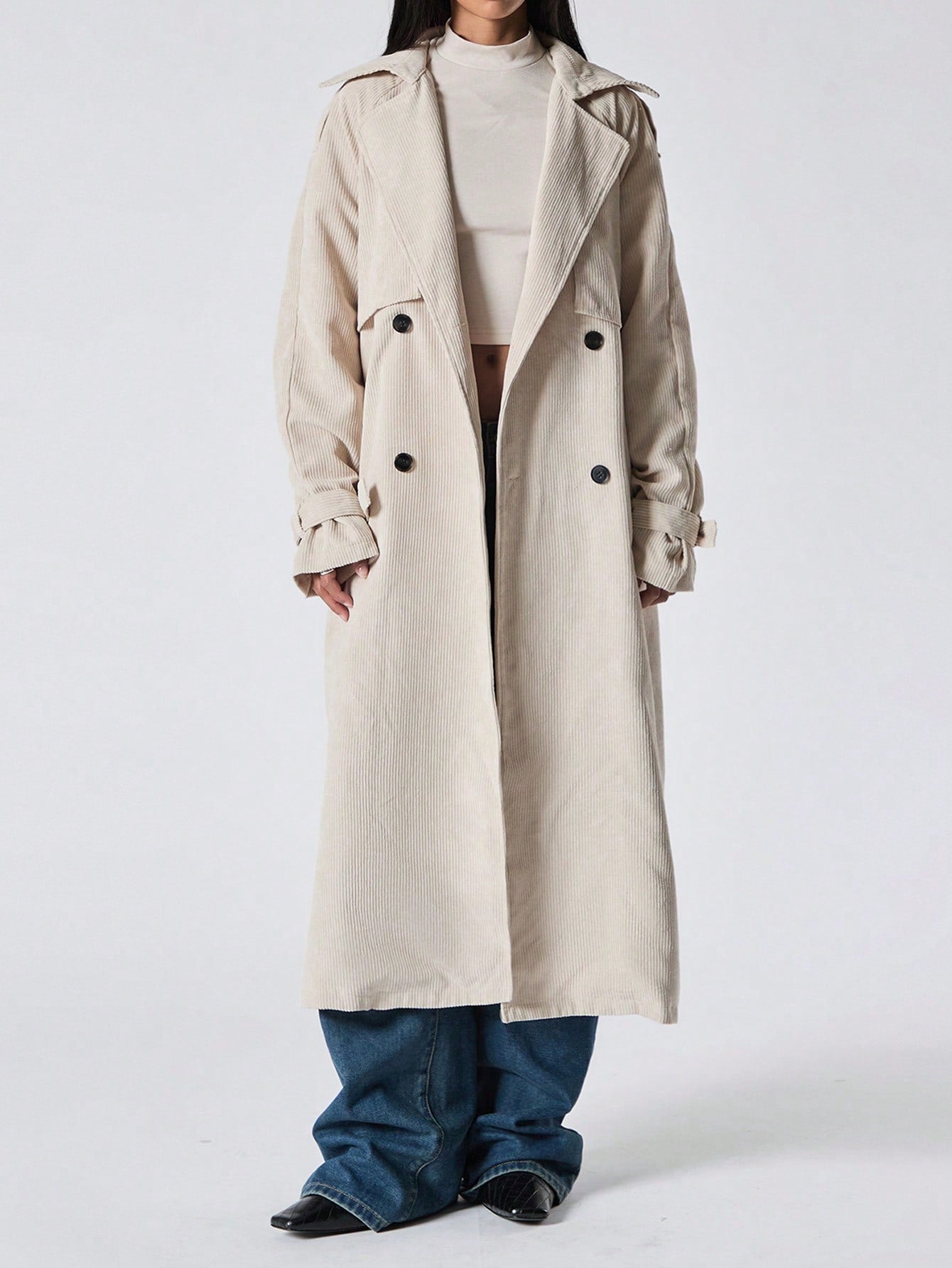 EZwear Lapel Neck Raglan Sleeve Belted Trench Coat - WestLine Apparel