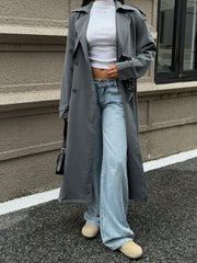 EZwear Lapel Neck Raglan Sleeve Belted Trench Coat - WestLine Apparel