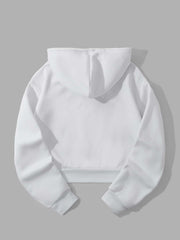 EZwear Letter Graphic Drop Shoulder Drawstring Crop Hoodie - WestLine Apparel