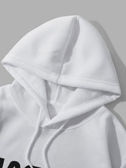 EZwear Letter Graphic Drop Shoulder Drawstring Crop Hoodie - WestLine Apparel