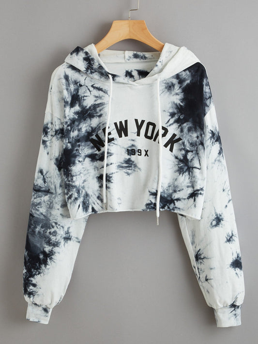 EZwear New York Graphic Tie-Dye Cropped Hoodie - WestLine Apparel