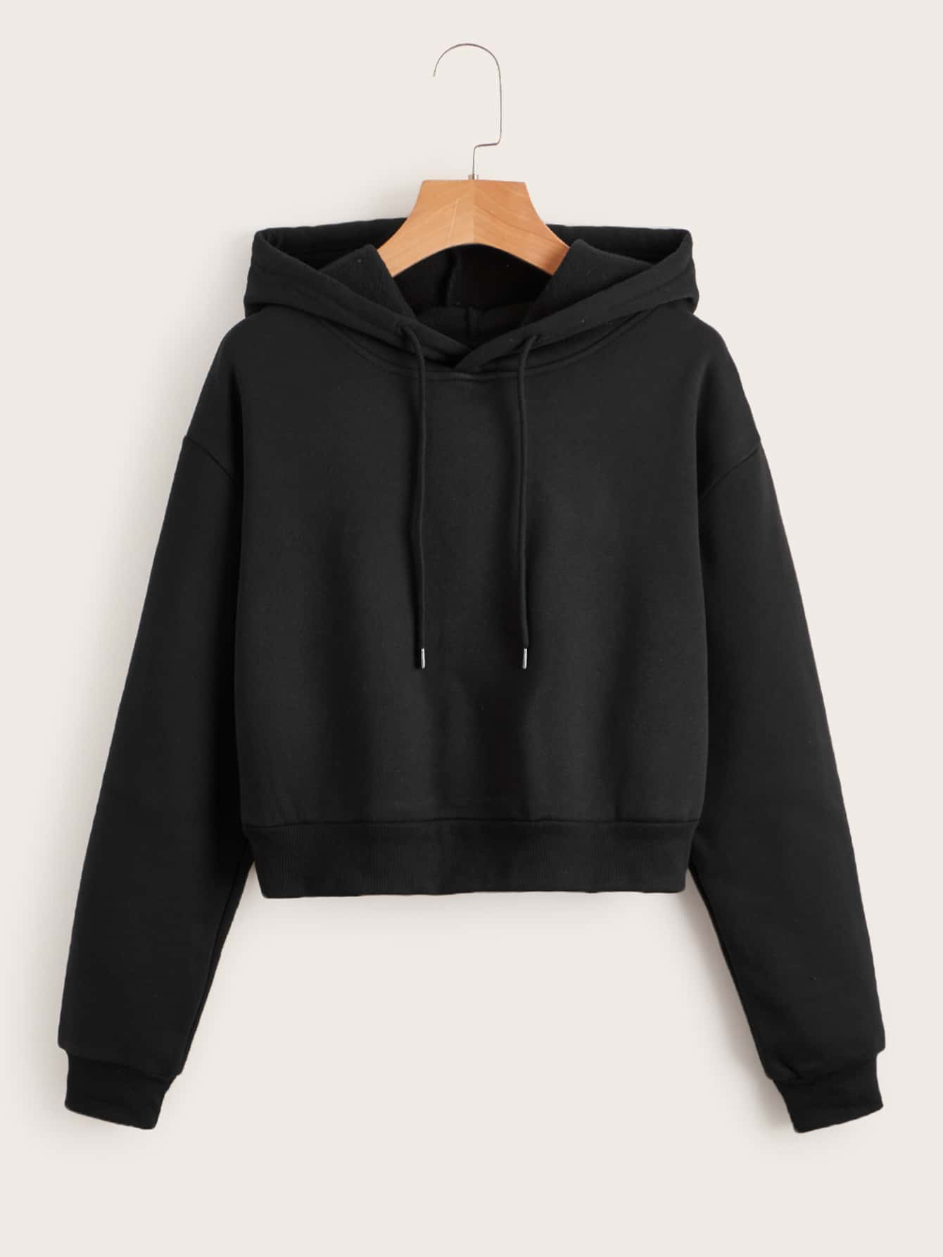 EZwear Solid Drawstring Crop Thermal Lined Hoodie - WestLine Apparel