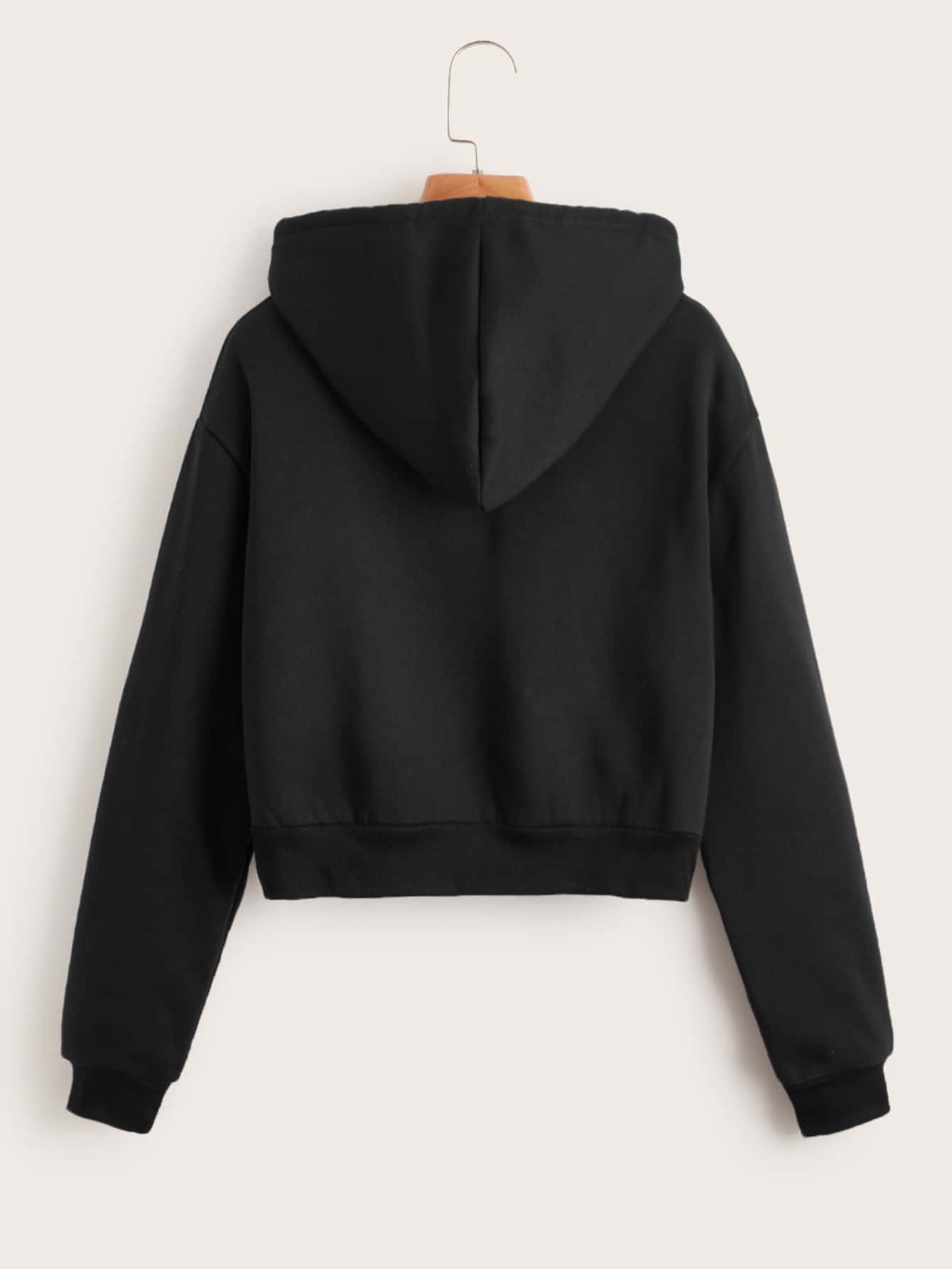 EZwear Solid Drawstring Crop Thermal Lined Hoodie - WestLine Apparel