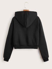 EZwear Solid Drawstring Crop Thermal Lined Hoodie - WestLine Apparel