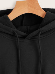 EZwear Solid Drawstring Crop Thermal Lined Hoodie - WestLine Apparel