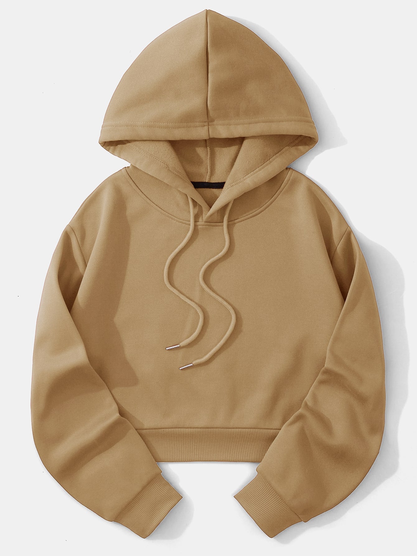 EZwear Solid Drawstring Crop Thermal Lined Hoodie - WestLine Apparel