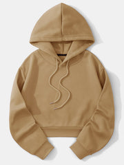EZwear Solid Drawstring Crop Thermal Lined Hoodie - WestLine Apparel