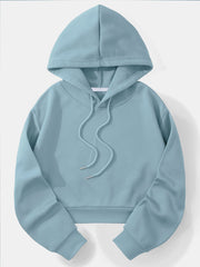 EZwear Solid Drawstring Crop Thermal Lined Hoodie - WestLine Apparel