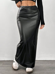 EZwear Women'S Black Knit Tight-Fit Knee-Length Skirt - WestLine Apparel