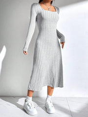 EZwear Women'S Solid Color Rib Knit Sweater Dress - WestLine Apparel