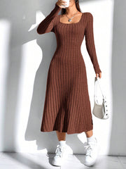 EZwear Women'S Solid Color Rib Knit Sweater Dress - WestLine Apparel