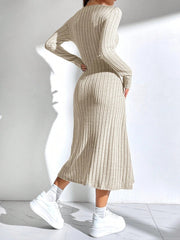EZwear Women'S Solid Color Rib Knit Sweater Dress - WestLine Apparel