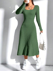 EZwear Women'S Solid Color Rib Knit Sweater Dress - WestLine Apparel