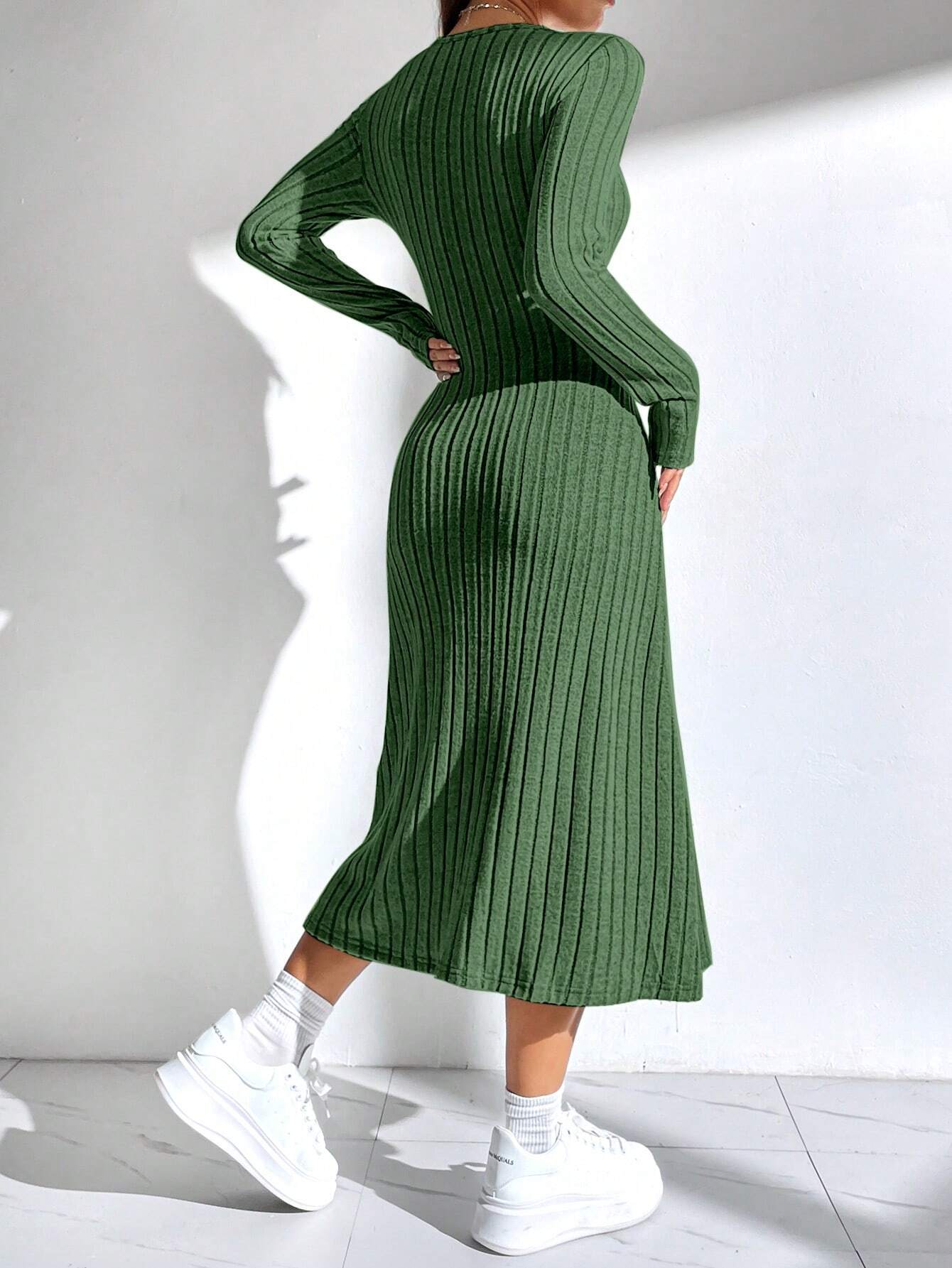 EZwear Women'S Solid Color Rib Knit Sweater Dress - WestLine Apparel