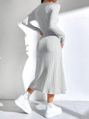 EZwear Women'S Solid Color Rib Knit Sweater Dress - WestLine Apparel